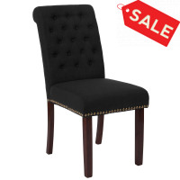 Flash Furniture BT-P-BK-FAB-GG HERCULES Series Black Fabric Parsons Chair with Rolled Back, Accent Nail Trim and Walnut Finish 